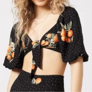 BLACK ORANGE PRINT BARDOT TOP